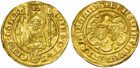 NEDERLAND, GELDERLAND, Hertogdom, Willem I (1371-1402), AV Rijnse goudgulden, Arnhem. Vz/ Bb. v.v. met zwaard onder een baldakijn, daaronder Gelders w...