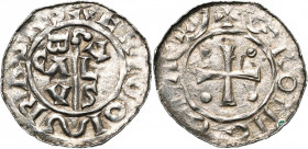 NEDERLAND, GRONINGEN, Bernulphus, bisschop van Utrecht (1046-1054), AR denarius. Vz/ Staf met legende BACVLVS in het veld. Kz/ Kruis met vier punten i...