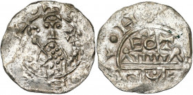 NEDERLAND, UTRECHT, Bisdom, Willem van Pont (1054-1076), AR denarius. Vz/ Bisschop met kruisscepter en kromstaf v.v. Links drie punten. Kz/ Stadsmuur ...