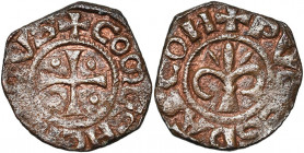 ROYAUME DE JERUSALEM, Henri, comte de Champagne (1192-1197), billon pougeoise, Acre. D/ + COMES HENRICVS Croix pattée cantonnée de quatre annelets. R/...
