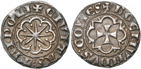 COMTE DE TRIPOLI, Bohémond VI (1251-1275), AR demi-gros, après 1268 (?). D/ + BOEMVNDVS COMES Croix pattée dans un quadrilobe anglé. R/ + CIVITAS TRIP...