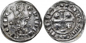 ROYAUME DE CHYPRE, Henri II (1285-1324), AR gros, 1310-1324, Nicosie (?). Série 1a. D/ Le roi trônant de f. sur deux lions, ten. un sceptre et un gl. ...