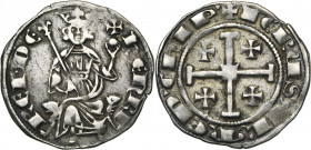 ROYAUME DE CHYPRE, Henri II (1285-1324), AR gros, 1310-1324, Famagouste (?). Série 2. D/ Le roi trônant de f. sur deux lions, ten. un sceptre et un gl...
