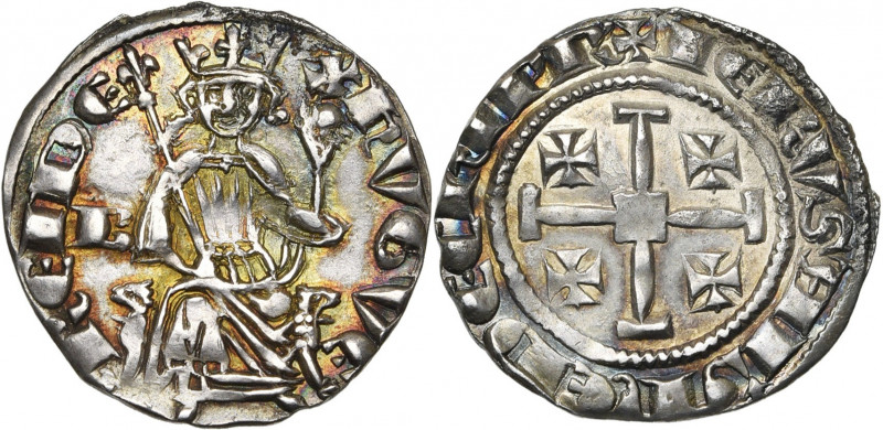 ROYAUME DE CHYPRE, Hugues IV (1324-1359), AR gros. D/ Le roi trônant de f. sur d...