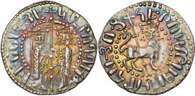 ARMENIE, Royaume, Hetoum Ier (1226-1270), AR tram. D/ Deux petits traits en haut à g. attachés à la croix et un point en bas. R/ Le lion tient une cro...
