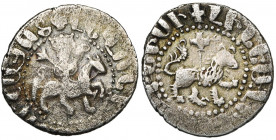 ARMENIE, Royaume, Levon III (1301-1307), AR takvorin. D/ Le roi chevauchant à d., ten. une croix simple. A g., sigle indistinct. R/ Lion marchant à d....