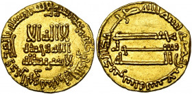 ABBASID, al-Rashid (AD 786-809/AH 170-193) AV dinar, AH 190, no mint. BMC I, 157 var.; Lav. 766. 4,15g Scratches on reverse.
about Extremely Fine