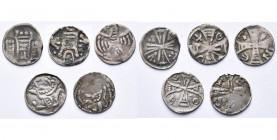 BRABANT, Duché, Henri II (1235-1248) - Henri III (1248-1261), lot de 5 deniers: denier à la tour, Anvers; denier au pont, Bruxelles; denier à l''aigle...