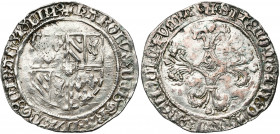 BRABANT, Duché, Charles le Téméraire (1467-1477), AR double patard, 1468-1474, Louvain. D/ Ecu de Bourgogne. R/ Croix fleuronnée, un lion en coeur. G....