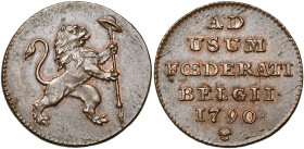 BRABANT, Duché, Etats-Belgiques-Unis (1790), Cu liard, 1790, Bruxelles. D/ Lion deb. à d., ten. le bonnet de la Liberté sur une lance. R/ Inscription ...