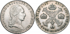 BRABANT, Duché, François II (1792-1797), AR couronne, 1793M, Milan. Type brabançon. D/ T. l. à d. R/ Croix de Bourgogne entre trois couronnes, ornée d...