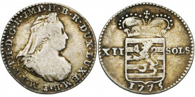 LUXEMBOURG, Duché, Marie-Thérèse (1740-1780), AR 12 sols, 1775, Bruxelles. D/ B. dr. et voilé de l''impératrice à d. R/ Ecu luxembourgeois couronné, a...