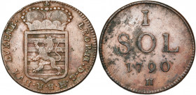 LUXEMBOURG, Duché, Léopold II (1790-1792), Cu sol, 1790H, Günzburg. D/ Ecu couronné. R/ Valeur et date. Weiller 251; Probst L261-1; V.H. 882. 13,18g Q...