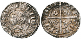 LOON, Graafschap, Arnold V (1279-1323), AR kopje (denarius), na 1286, Hasselt. Imitatie van het Brabants kopje van Jan I. Vz/ (eikel) ARNOLDVS COS LO...