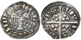 VLAANDEREN, Graafschap, Gwijde van Dampierre (1280-1305), AR sterling met de adelaar, ca. 1290-1292, Aalst. Vz/ +G COMES• FLANDRIE Tweekoppige adela...