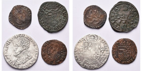 VLAANDEREN, Graafschap, lot van 4 st.: Keizer Karel, korte, 1548, Brugge; Philips II, Statenduit, z.j. (1578-1580), Brugge (zeldzaam); 1/5 Philipsdaal...