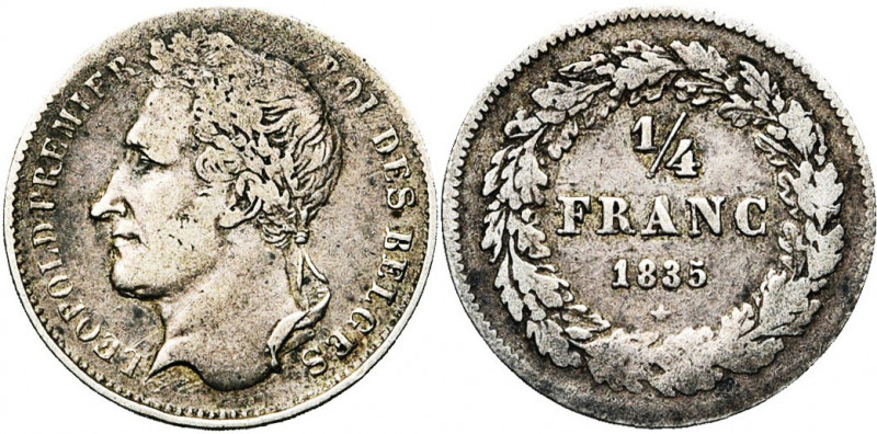 BELGIQUE, Royaume, Léopold Ier (1831-1865), AR 1/4 de franc, 1835. Sans signatur...