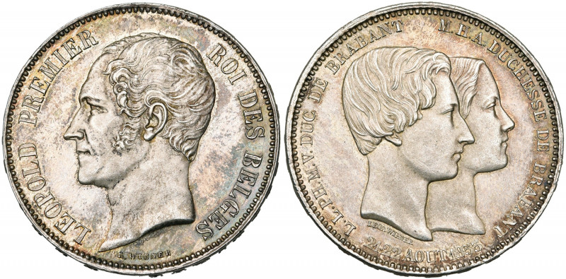 BELGIQUE, Royaume, Léopold Ier (1831-1865), AR 5 francs, 1853. Mariage du duc de...