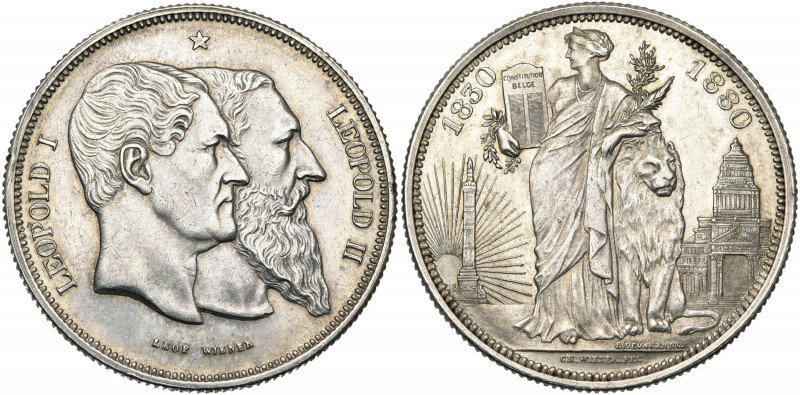 BELGIQUE, Royaume, Léopold II (1865-1909), AR 5 francs, 1880. Cinquantenaire de ...