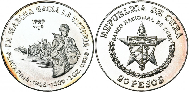 CUBA, République (1902-), AR 20 pesos (2 oz), 1989. En marche vers la victoire. ...