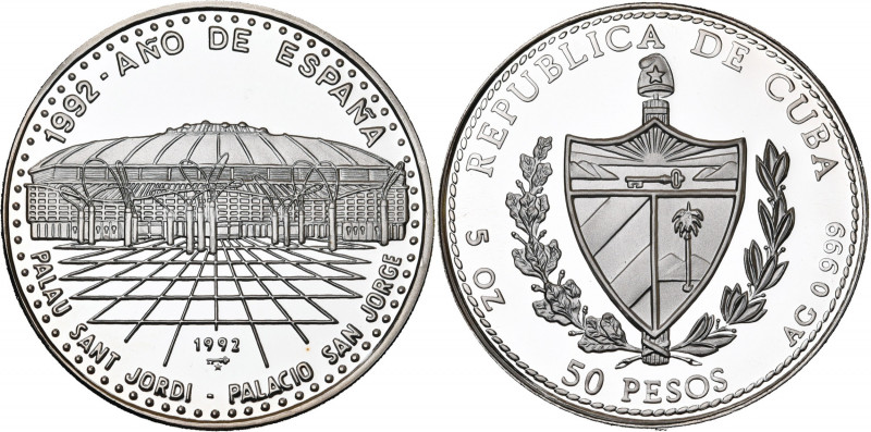 CUBA, République (1902-), AR 50 pesos (5 oz), 1992. Place Saint Georges. 550 p. ...