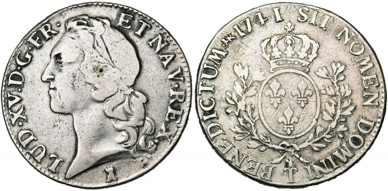 FRANCE, Royaume, Louis XV (1715-1774), AR écu au bandeau, 1741T, Nantes. D/ T. à...