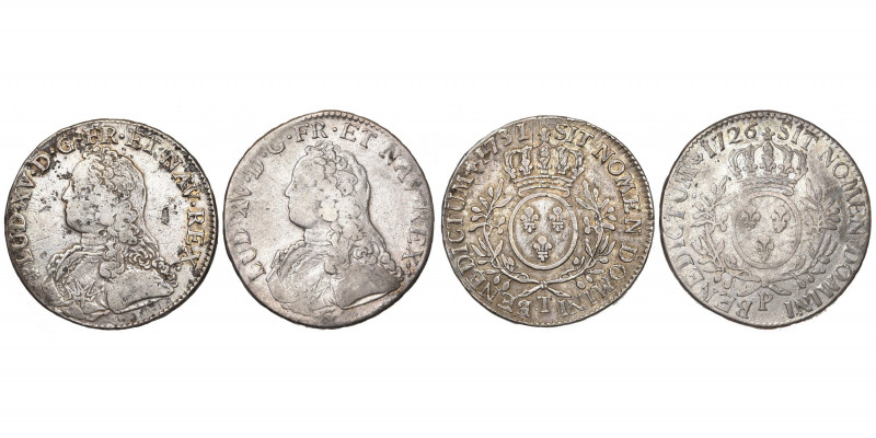 FRANCE, Royaume, Louis XV (1715-1774), lot de 2 écus aux rameaux d''olivier, 172...