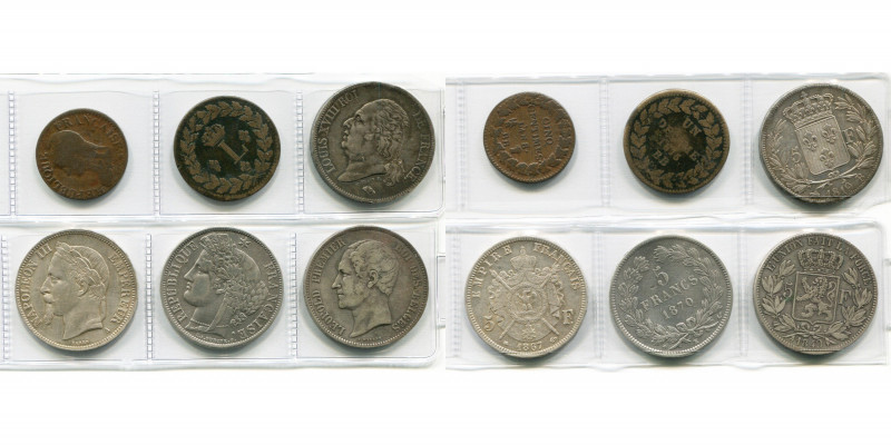 FRANCE, lot de 6 p.: Directoire, 5 centimes an 8BB; Louis XVIII, première restau...