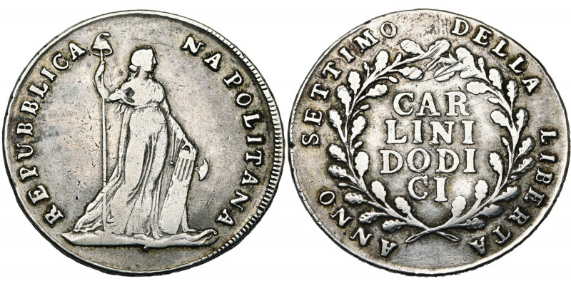 ITALIE, NAPLES, Repubblica Napoletana (1799), AR 12 carlini, an 7. D/ La Républi...