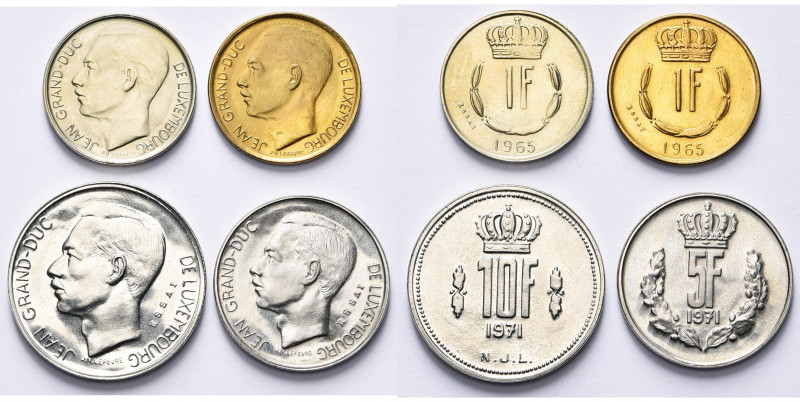 LUXEMBOURG, Jean (1964-2000), lot de 4 essais: 1 franc 1965, en cupro-nickel et ...