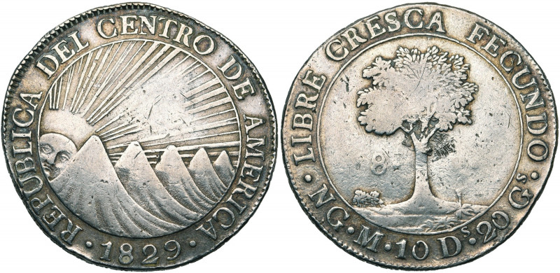 REPUBLIQUE D''AMERIQUE CENTRALE, AR 8 reales, 1829NGM, Guatemala. K.M. 4. Griffe...