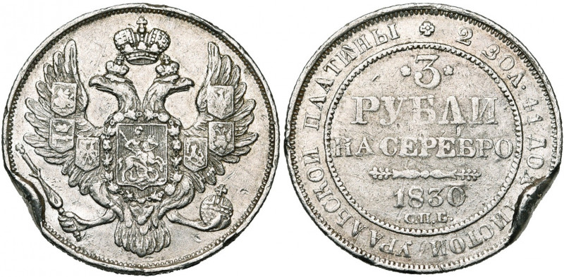 RUSSIE, Nicolas Ier (1825-1855), 3 roubles de platine, 1830, Saint-Pétersbourg. ...