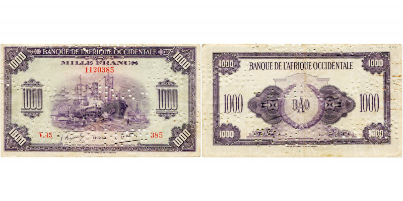 AFRIQUE OCCIDENTALE FRANCAISE, Banque de l''Afrique occidentale, 1000 francs, 14...