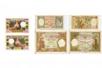 DJIBOUTI, lot de 3 billets: Côte française des Somalis, Banque de l''Indochine, 20 francs, s.d. et 500 francs, 1938 (Très Beau, taches et traces de pl...