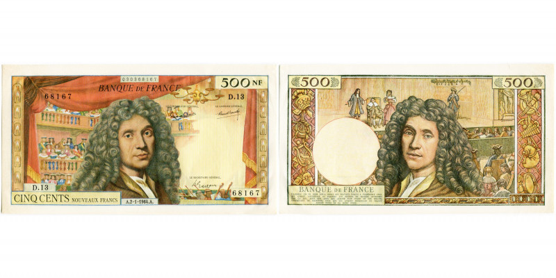 FRANCE, 500 nouveaux francs, 2.1.1964. Molière. Pick 145a. Rare Légèrement corné...