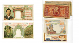 INDOCHINE et VIETNAM, lot de 15 billets: 5 piastres s.d. (9); 200 piastres s.d (1953, Pick 109, légères traces de plis); 100 dong s.d (5).
Beau à Sup...