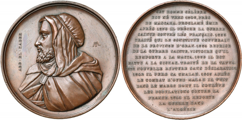 ALGERIE, AE médaille, 1846, Jouvenel. Abd el-Kader. D/ B. de l''émir en burnous ...