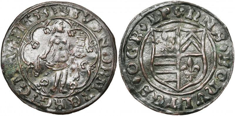 ALLEMAGNE, Cu jeton à la Vénus, 1555, Nuremberg. Hans Schultes. D/ ZV NORMBERG G...