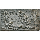 ALLEMAGNE, AE plaquette, 17e s. Pyrame et Thisbé. D/ Thisbé se jetant sur l''épée de Pyrame dont le corps gît sous un mûrier. Weber 860, 10. 123 x 69m...