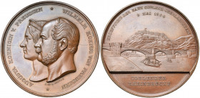 ALLEMAGNE, AE médaille, 1864, J. et L. Wiener. Ouverture du chemin de fer de Coblence à Oberlahnstein. D/ T. accolées à g. de Guillaume Ier et Augusta...