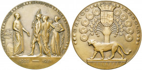 ANGOLA, colonie portugaise, AE médaille, 1951, Da Silva. 25e anniversaire de la Banque d''Angola. D/ Le commerce, l''Agriculture et l''Industrie accue...