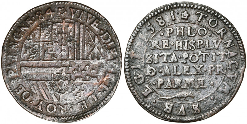 PAYS-BAS MERIDIONAUX, Cu jeton, 1584/1581, Arras. Prise de Tournai par Alexandre...
