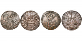 PAYS-BAS MERIDIONAUX, lot de 2 jetons armoriés de trésoriers de Bruxelles en cuivre: 1673, Antoine-Ferdinand de Brouckhoven; 1677, Jean Cools. Dugn. 4...