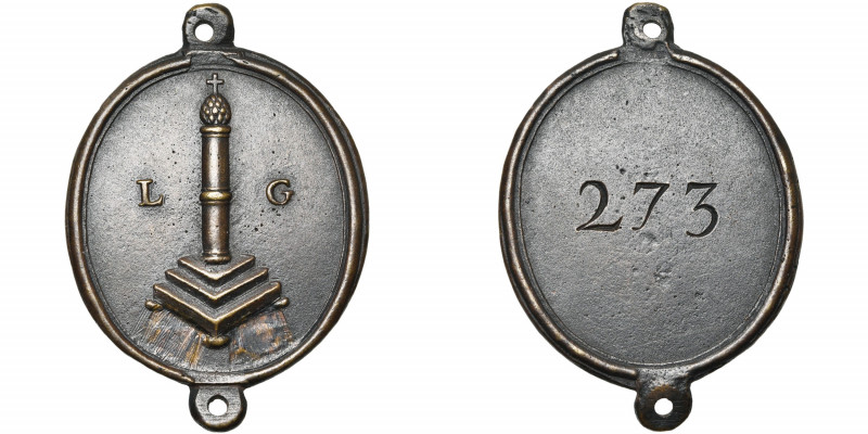 PAYS-BAS MERIDIONAUX, AE insigne, s.d. (1789 ?), Liège. Insigne de mendiant tran...