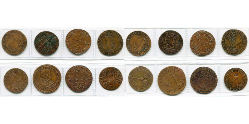 PAYS-BAS MERIDIONAUX, lot de 8 jetons en cuivre: 1568, Menaces de Philippe II co...