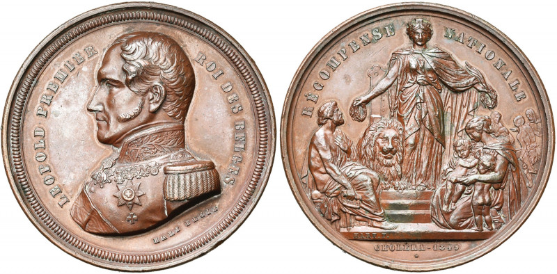 BELGIQUE, AE médaille, 1849, Hart. Epidémie de choléra. D/ B. de Léopold Ier à g...