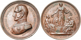 BELGIQUE, AE médaille, 1849, Hart. Epidémie de choléra. D/ B. de Léopold Ier à g., en grand uniforme. R/ RECOMPENSE NATIONALE La Belgique deb. de f., ...