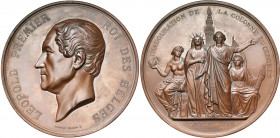 BELGIQUE, AE médaille, 1859, L. Wiener. Inauguration de la colonne du Congrès. D/ T. nue de Léopold Ier à g. R/ Quatre figures féminines drapées, repr...