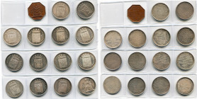 BELGIQUE, lot de 15 jetons de Tournai (14 en argent): Société des amis de la littérature, des sciences et des beaux-arts, 1823 (Cu, octogonal); Consei...