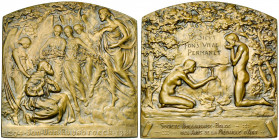 BELGIQUE, AE plaquette, s.d. (1920), de Cuyper. Amis de la médaille d''art. Jan van Ruysbroeck (1294-1381). D/ Le vicaire de Sainte-Gudule agenouillé ...